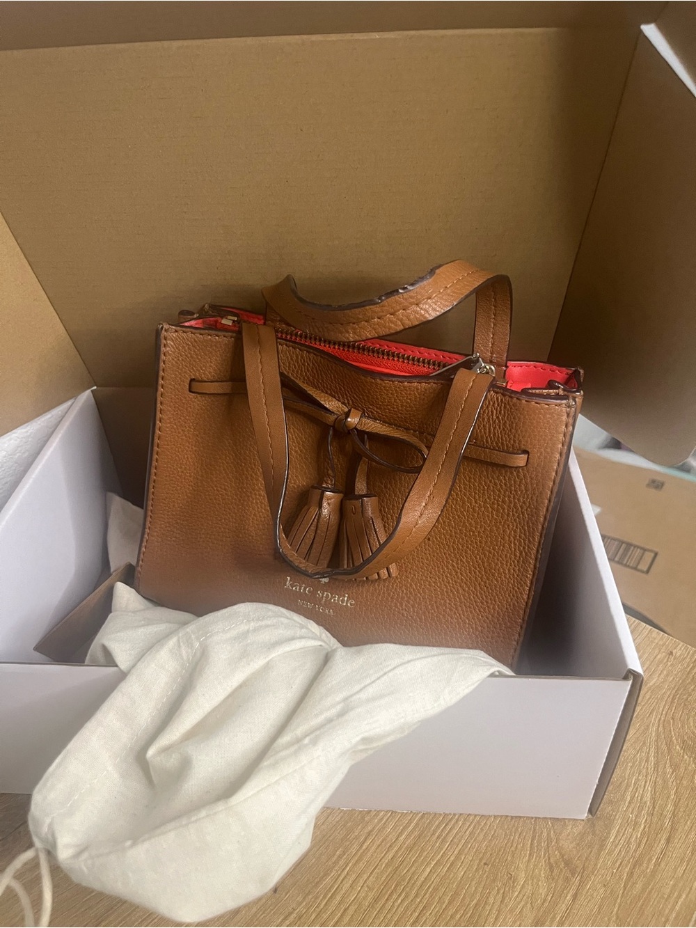 Kate Spade Hayes Street Small Isobel Leather Satchel - Cognac & Pink